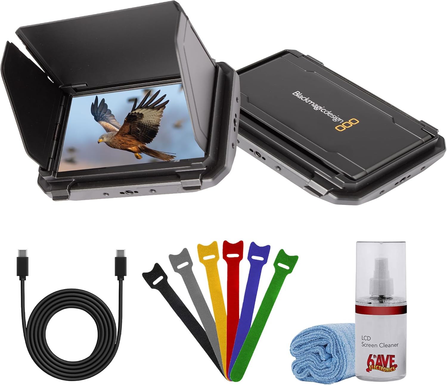 Blackmagic Design PYXIS Monitor | 5" Touchscreen Camera Monitor with High-Brightness Display, Camera Control | For Cinema & On-Set Monitoring (CINEURSABB/AM) + USB-C + Cable Ties + Screen Cleaning Kit