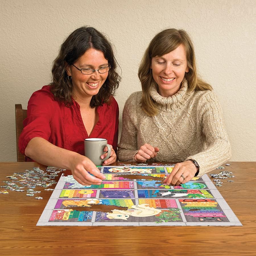 Cobble Hill 1000 Piece Puzzle - Rainbow Cat Quilt - Sample Poster Included, 8.25" x 11.25" x 2.0" - Image 4