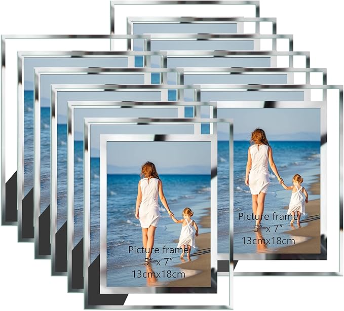 Hoikwo Bulk 5x7 Picture Frames, 12 Packs Silver Photo Frames 5 by 7, Glass Wedding Frames 5x7