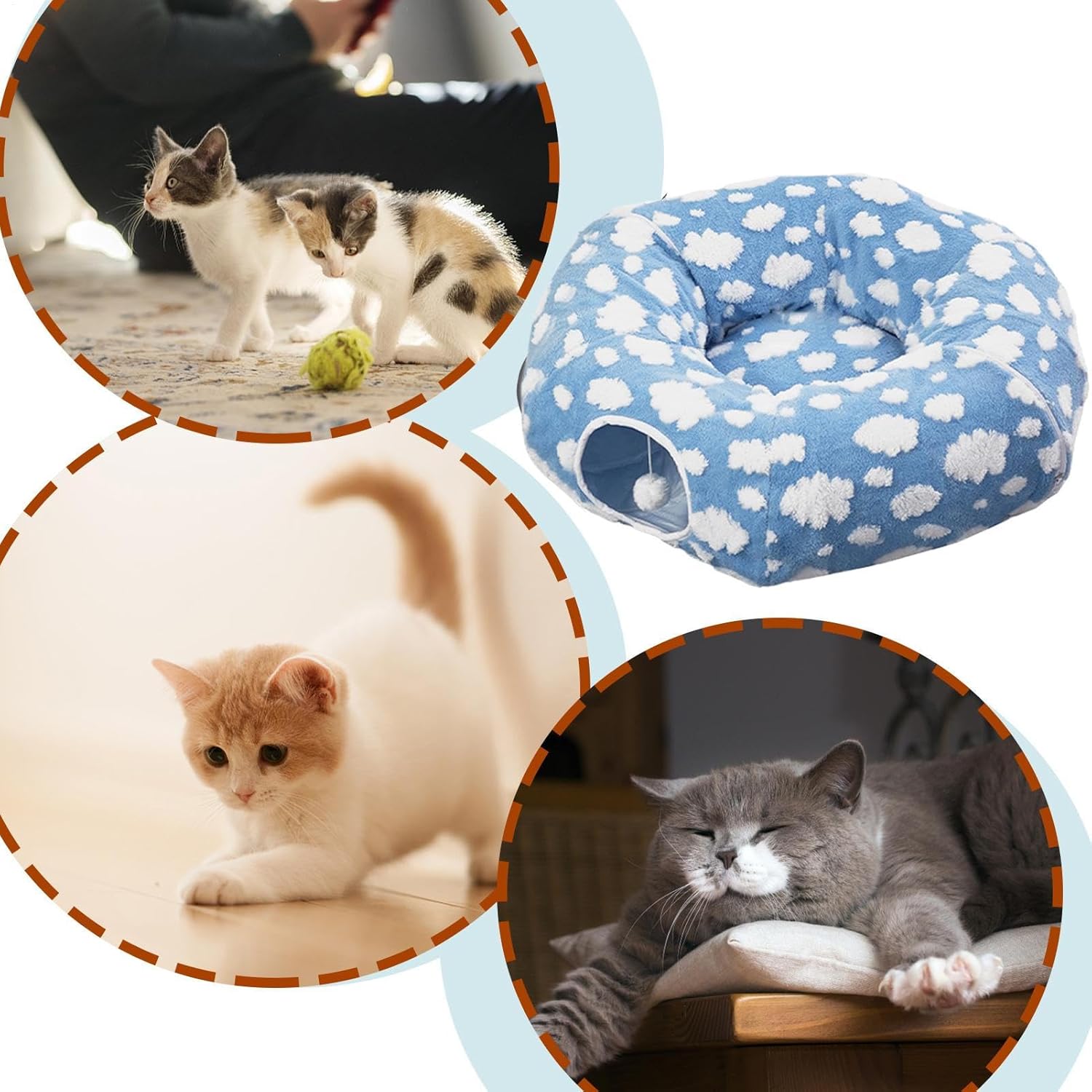 Plush Cat Tunnel Bed, Washable Detachable Pet Nest, Donut Toy Tunnel for Kitten and Puppy Sleep, Soft Material Design, Indoor Bedroom Living Room Accessory, Cat Bed Home Winter