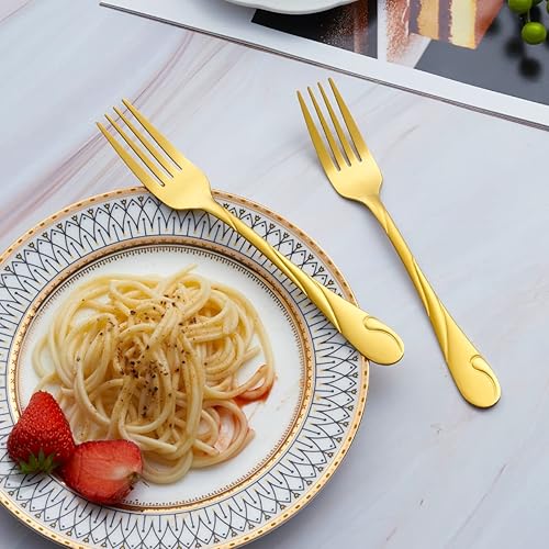 Miniatura 4 de Juego de cubiertos dorados para 6, juego de cubiertos de acero inoxidable de 30 piezas, juego de cubiertos de metal dorado brillante, incluye