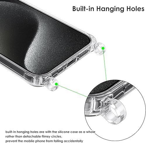 Miniatura 3 de ZTOFERA Compatible con iPhone 15 Pro, funda transparente con cordón ajustable, TPU suave y delgada, a prueba de golpes, funda protectora cruzada