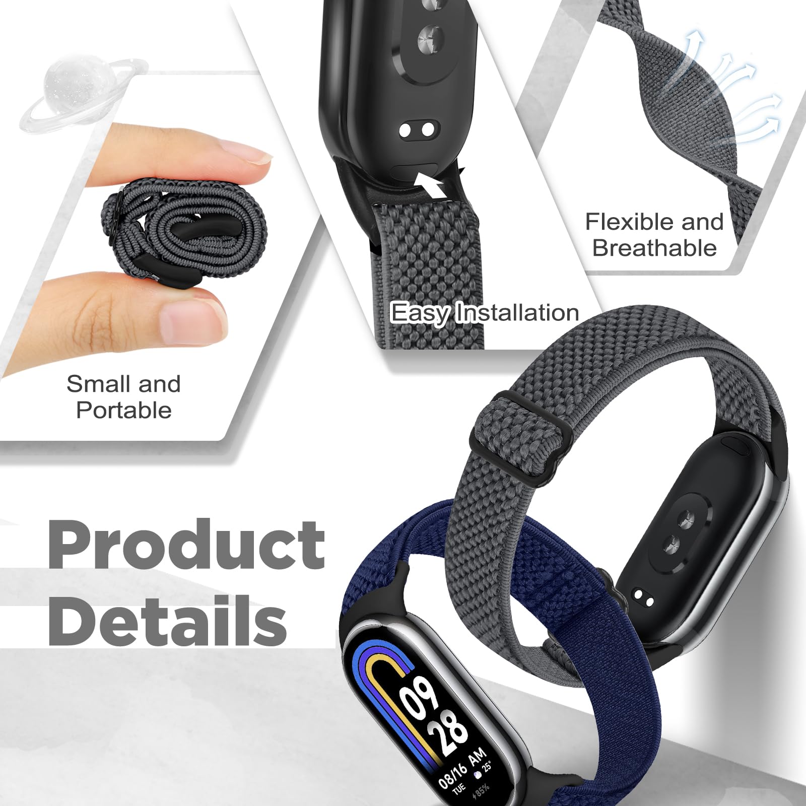 Runostrich Elastic Nylon Watch Strap Compatible with Xiaomi Smart Band 10/9/8 Sports Strap Soft Watch Band Adjustable Replacement Band for Women Men - Image 2