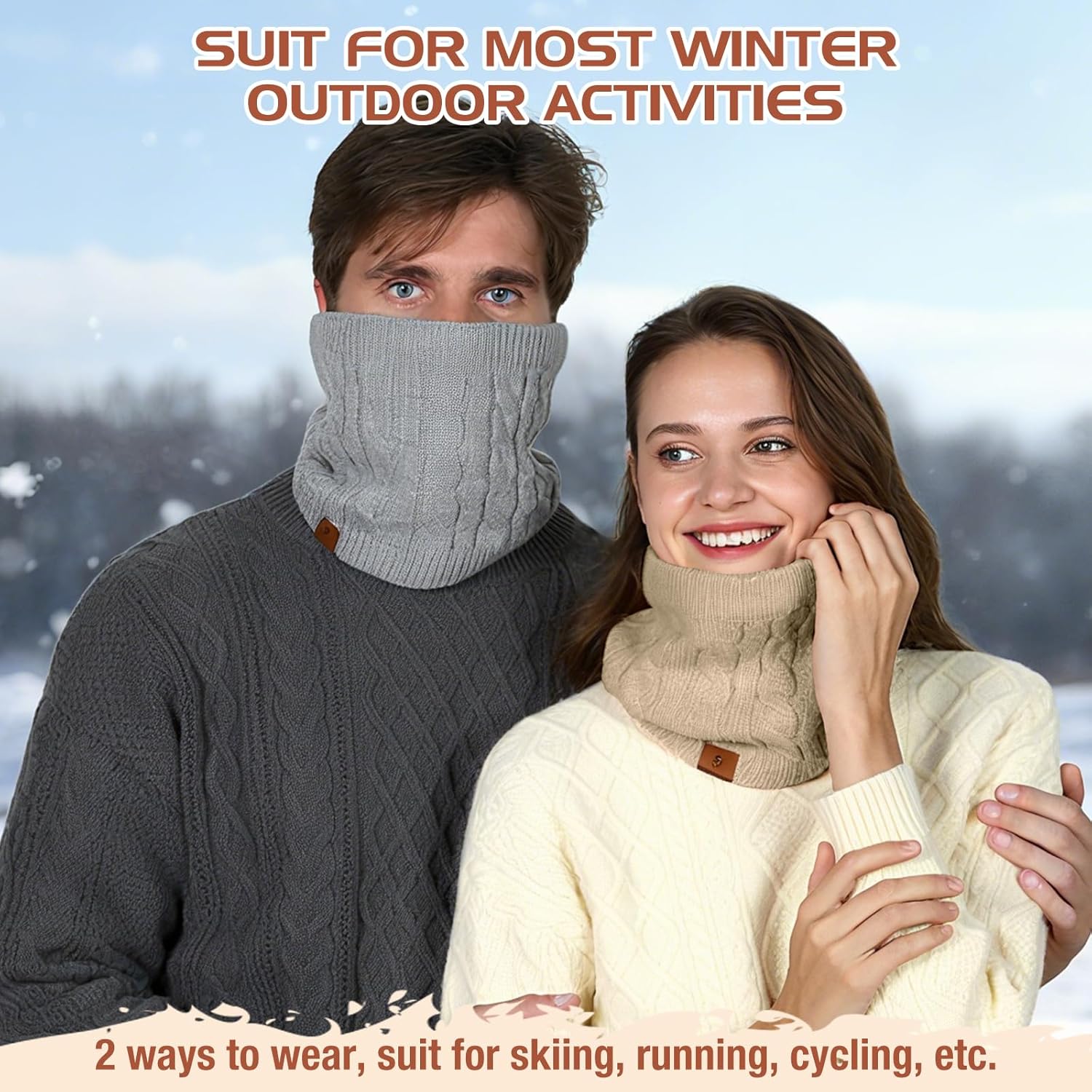 Mens Scarf Winter Neck Gaiters 3PCS, Knit Neck Warmer with Thick Fleece Lining Scarves, Cold Weather Gear for Men Ski - Image 5