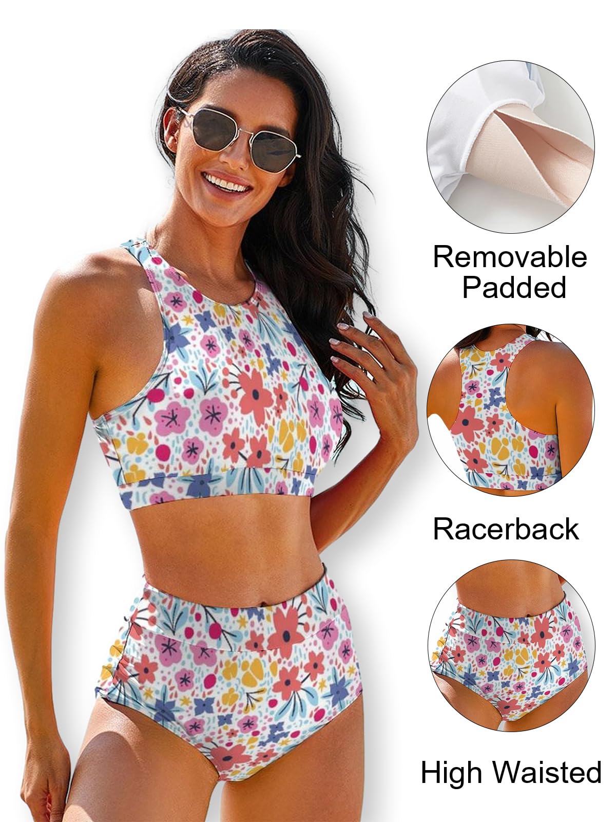 Cerburny Conjunto de bikini de cintura alta para mujer, traje de baño de 2 piezas para mujer, bikini de cuello alto, trajes de baño de espalda cruzada