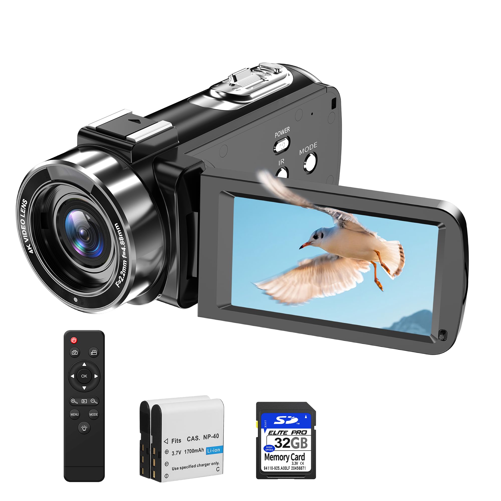 4K Video Camera Camcorder, 56MP 16X 270° Rotation Touchscreen WiFi IR Night | Camcorder Camera with 32GB Card Remote Control 2 Batterie LED Fill Light 3" IPS Touchscreen, Support of HD output Ext Mic-image-30