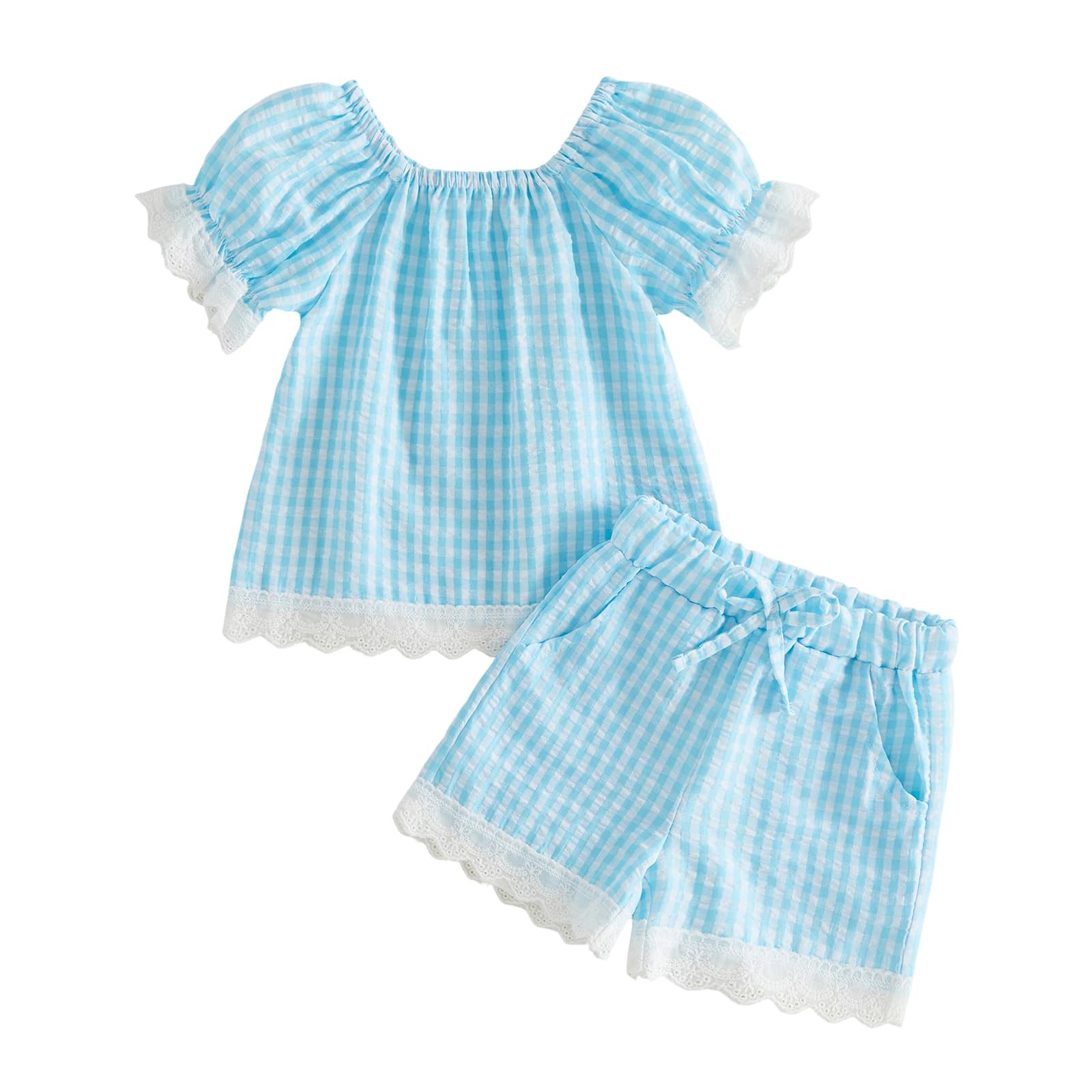Toddler Baby Girl Summer Clothes Infant Girl Plaid Outfit Strawberry Ruffle Gingham Shirts Dress Tank Top Shorts Set — view 22