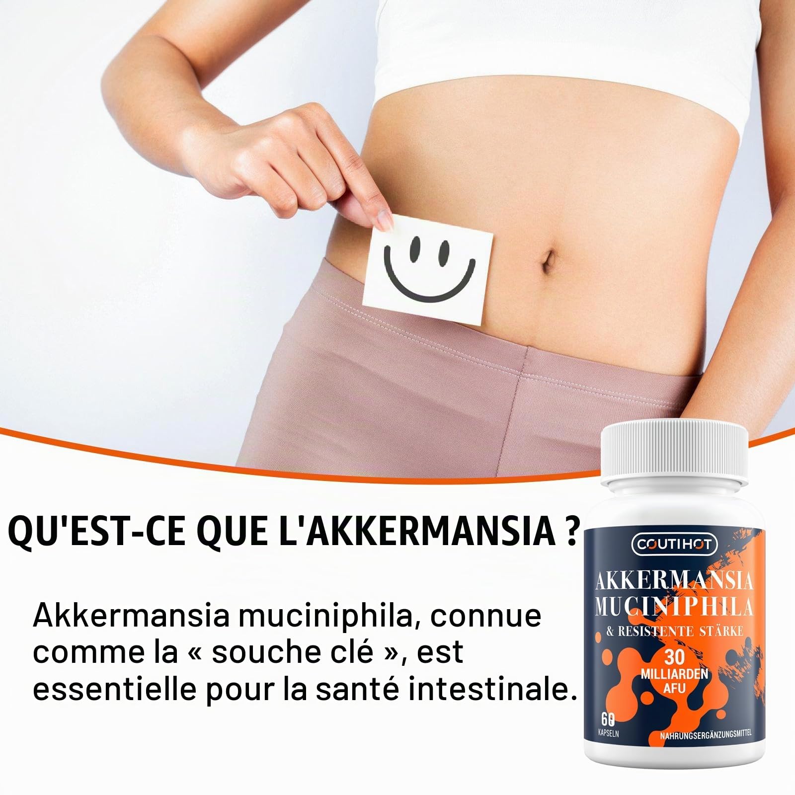 Akkermansia Muciniphila 30 Billion AFU - Enhanced with Resistant Starch | Formule sans OGM et sans gluten pour les femmes et les hommes - 120 capsules à libération retardée