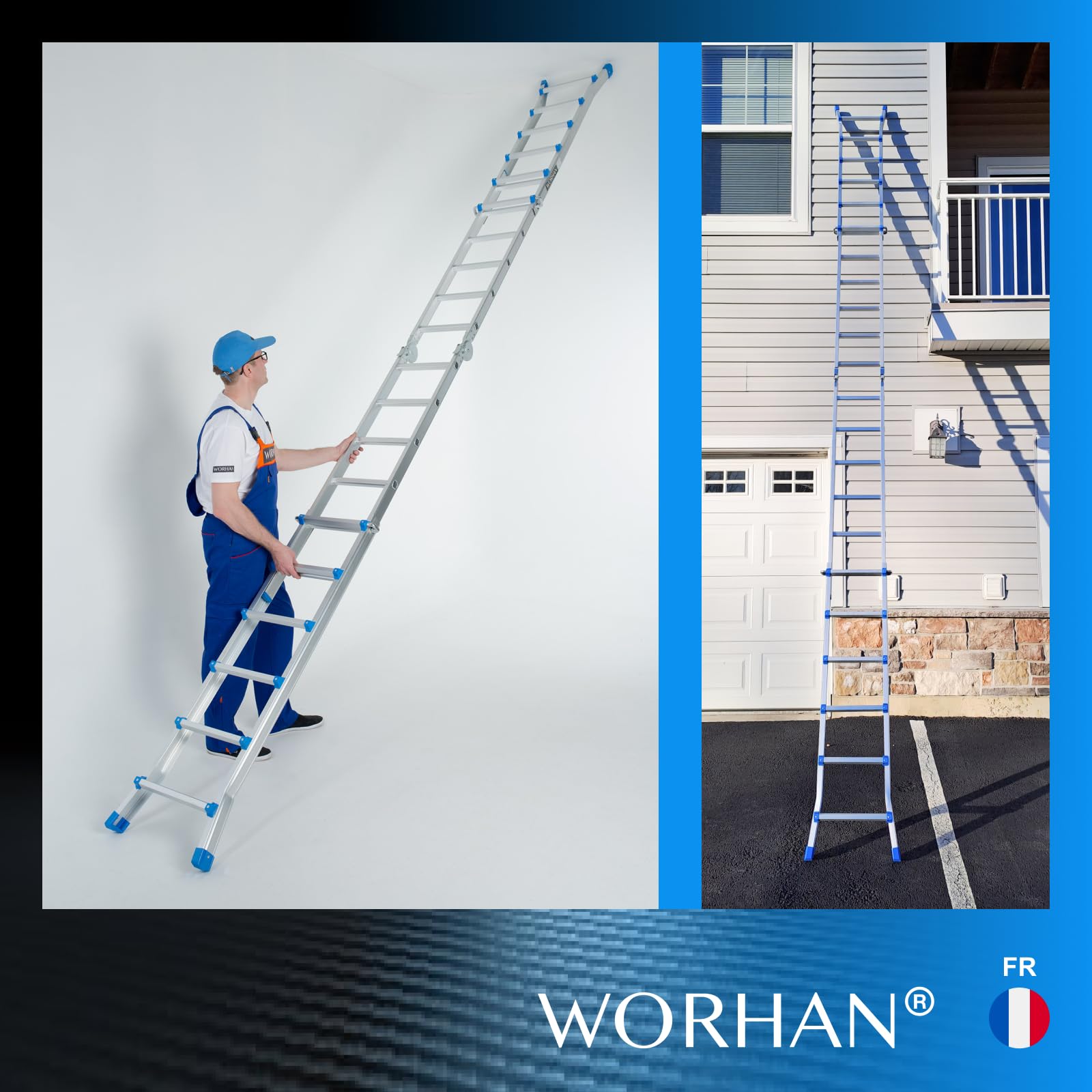Echelle de 587cm Aluminium Telescopique 5.87m A Forme Pliable Polyvalente Escabeau Robuste L6