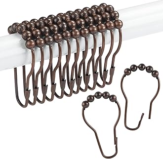 Shower Curtain Hooks Rings, Rustproof Metal Shower Curtain Rings for Bathroom Shower Rods Curtains - Set of 12, Bronze
