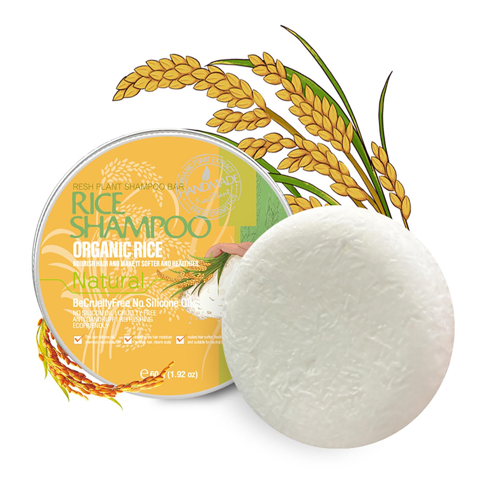 Rice Shampoo Bar for Hair, Deep Cleansing for Hair Scalp & Loss,Promotes Hair Growth, 0 Silicone Oil