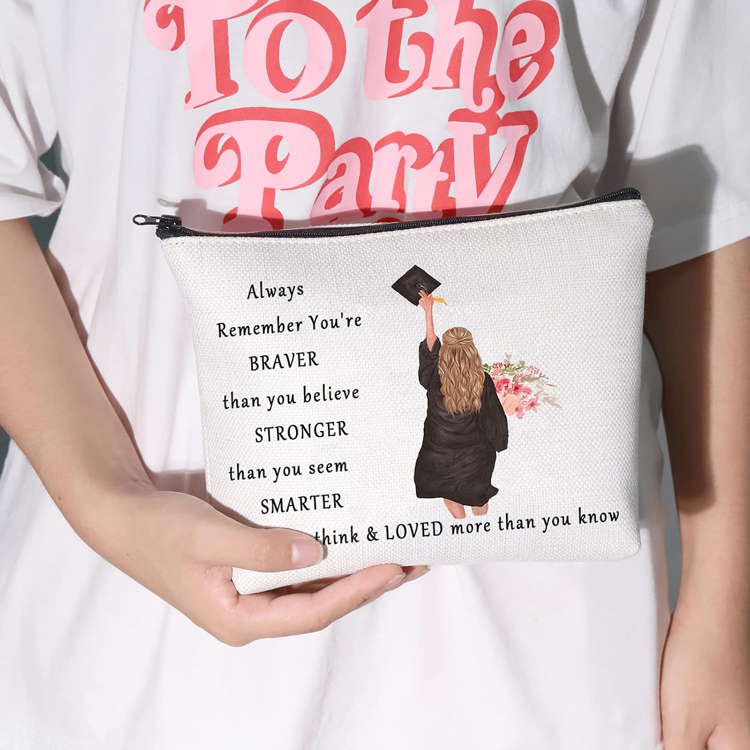 LEVLO Graduation Cosmetic Make up Bag Graduation Class Gift You Are Braver Stronger Smarter Than You Think Makeup Zipper Pouch Bag for Women Girls Graduation Bag - Image 3