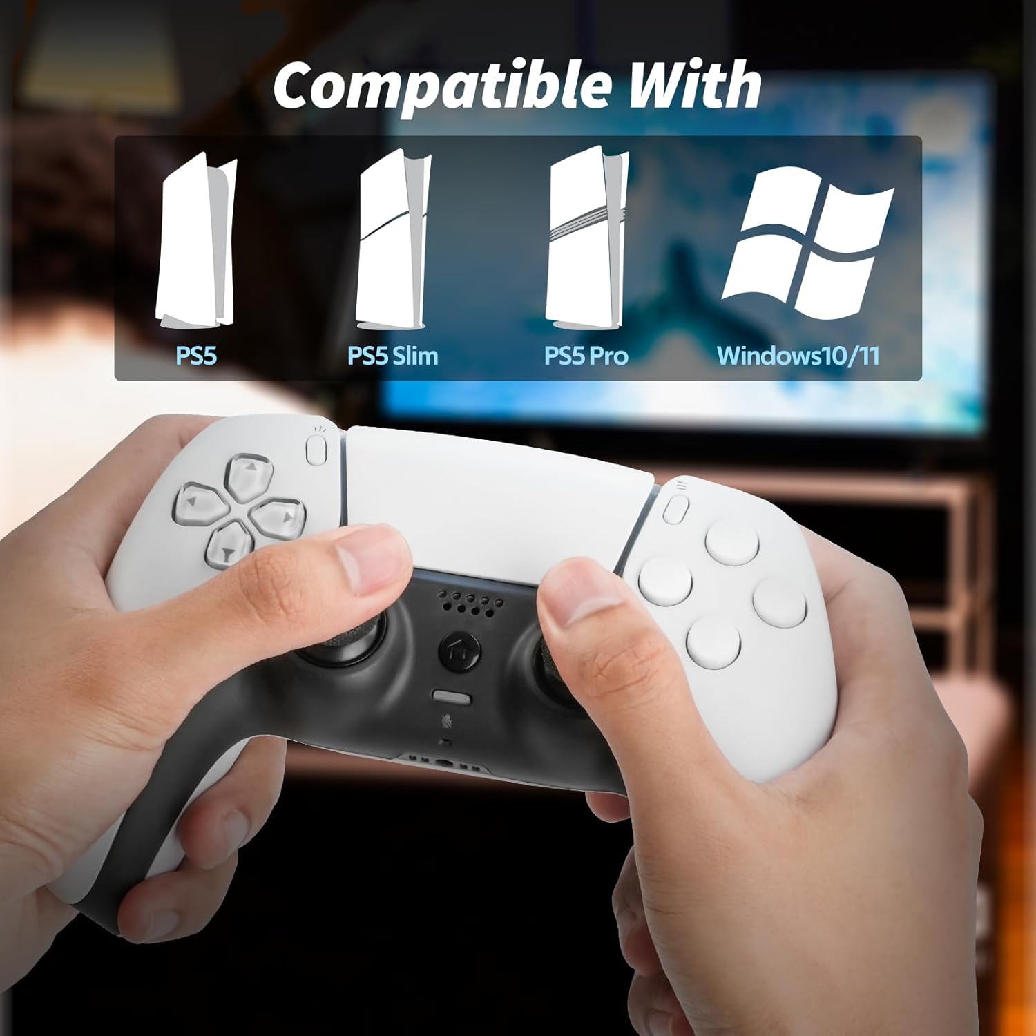 WanFirst Wireless Controller Compatible with PS5/PS5 Slim/PS5 Pro with1500mAh Battery, Dual Vibration, 3.5mm Audio Jack, 6-Axis Motion, Speaker (White) - Image 7