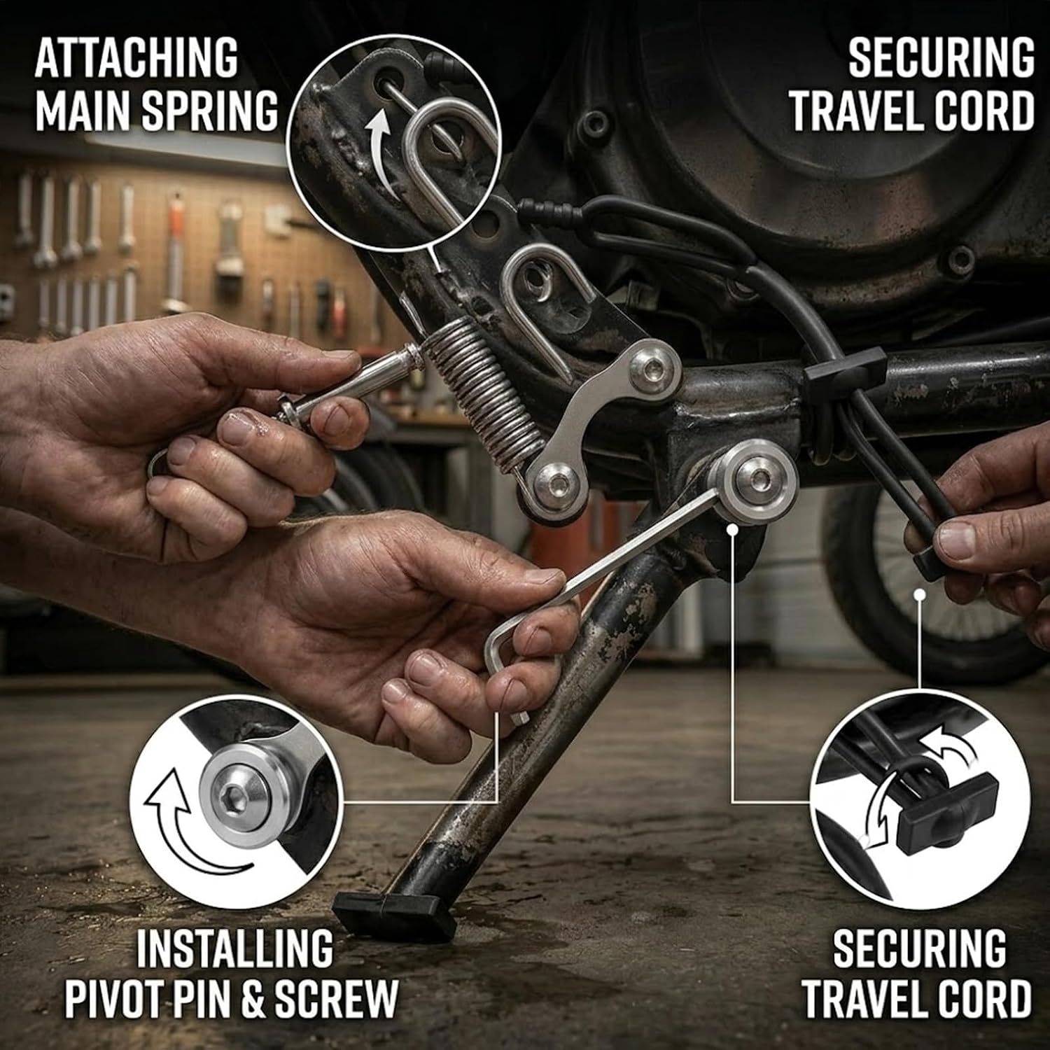 Stainless Steel Motorcycle Side Stand Kickstand Spring Kit, 8-Piece | Durable Replacement Bolt and Fitting, Compatible with KTM 150-530 XC XCF EXC XCW TPI Six Days