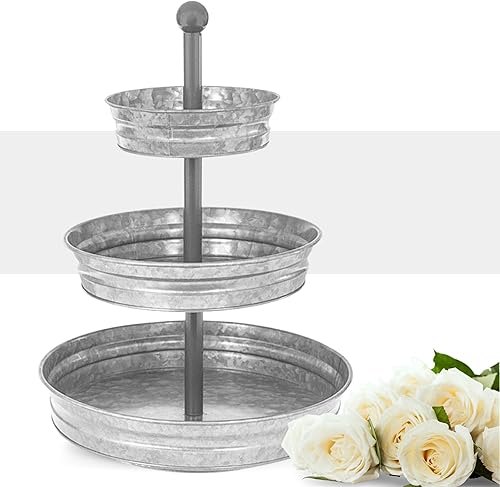 Bandeja para servir de 3 niveles, soporte de metal galvanizado para cocina, estilo granja, decoración rústica para cupcakes, accesorios de barra