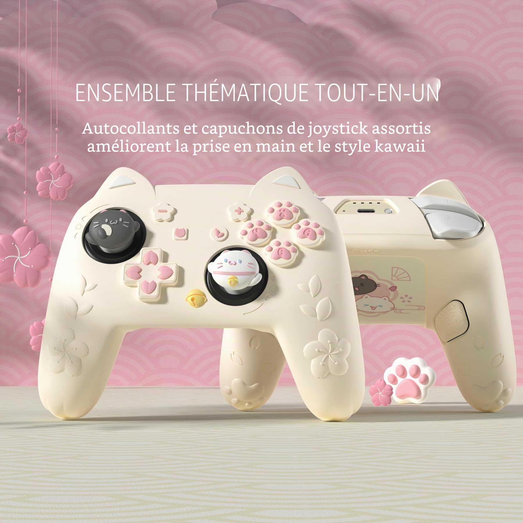 PlayVital Coque en Silicone pour Nintendo Switch 2 Pro Manette Accessoires,Housse Grip pour Switch 2 Pro Controller avec Protections de Boutons Arrière & Capuchon Joystick & Autocollants-Jaune Antique