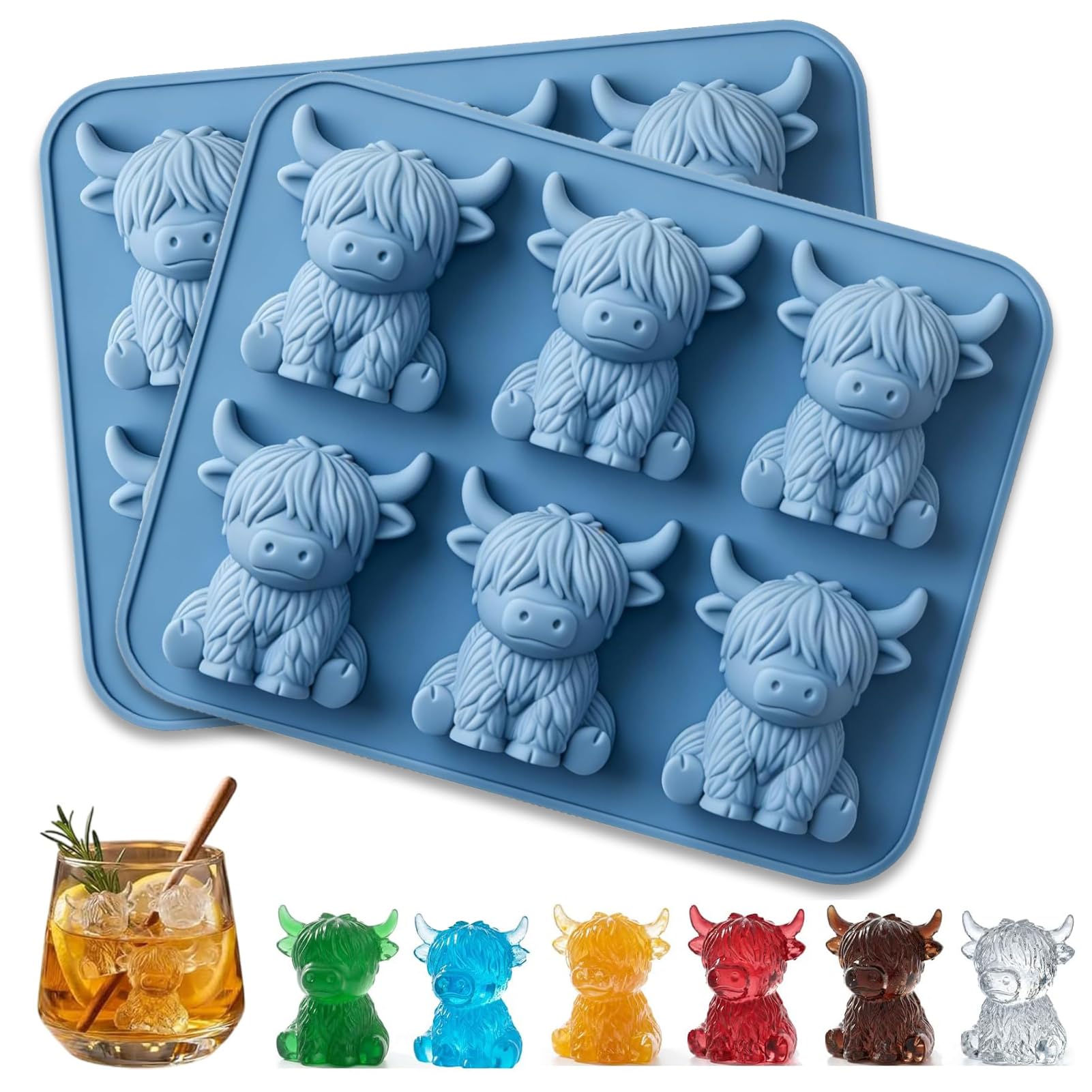 Highland Cattle Ice Cube Tray, 2 PCS Mini Silicone Ice Cube Moulds for Home