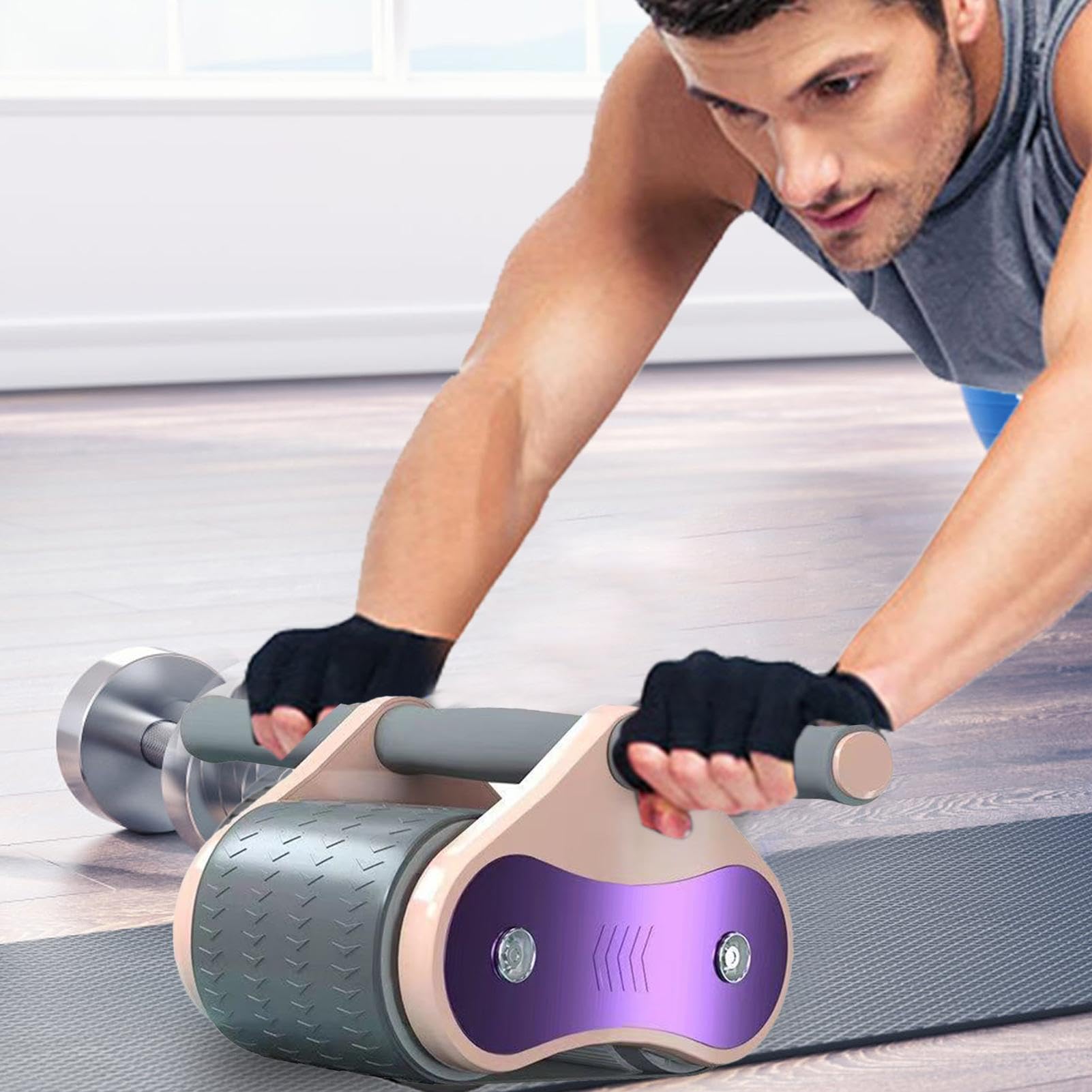 Equipo de entrenamiento de rodillos abdominales, rueda de rodillos de ejercicio abdominal | Equipo de ejercicio para entrenador abdominal de doble rueda | Mango desmontable, entrenador de fuerza