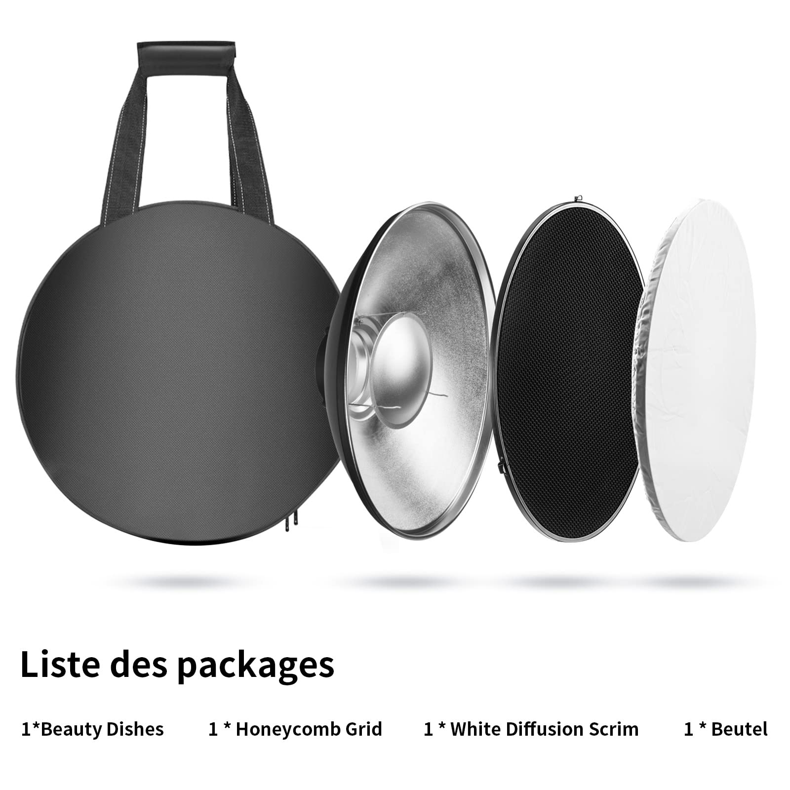 Soonpho Beauty Dish 42 cm/16 cali, standardowy odbłyśnik z czarną siatką o strukturze plastra miodu, srebrnym dyfuzorem i torbą do przechowywania, studyjny odbłyśnik do lamp błyskowych