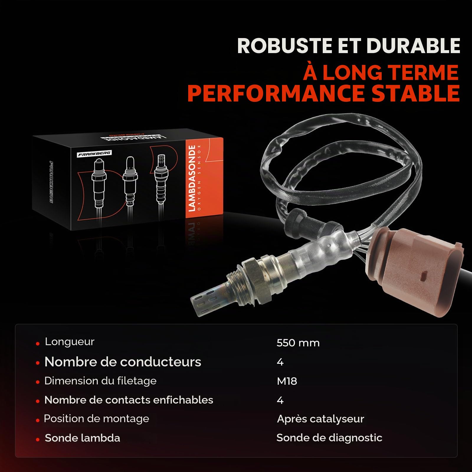 Frankberg Sonde lambda, capteur de diagnosticaprès catalyseur | 036906262D; Compatible avec: Polo 9A 9N, Golf IV Variant 1J5, Polo 6C1 6R1, R.o.o.m.s.t.e.r 5J7, Ibiza IV ST 6J8 6P8