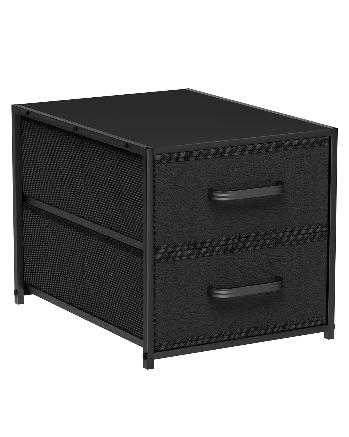 Homsorout Stackable Storage Drawers - 2 Tier Closet Organizer with Metal Frame and Handles, Fabric Dresser with Collapsible Bins for Bedroom, Dorm, Office, Black, 1 Pack