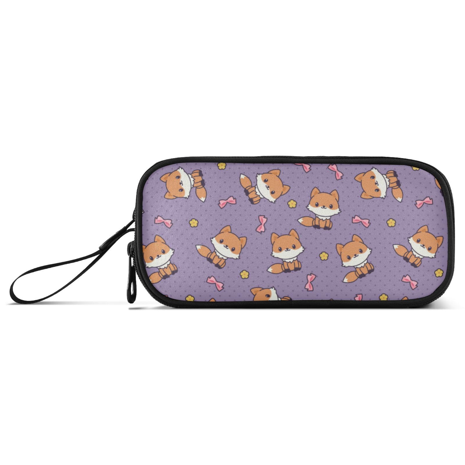 Large Pencil Case, Big Capacity Pencil Bag Pen Pouch Holder 3 Compartments, Cute Cartoon Fox School Office Supplies Stationery Makeup Bag Storage Organizer for Students Girls Boys Women — image 1