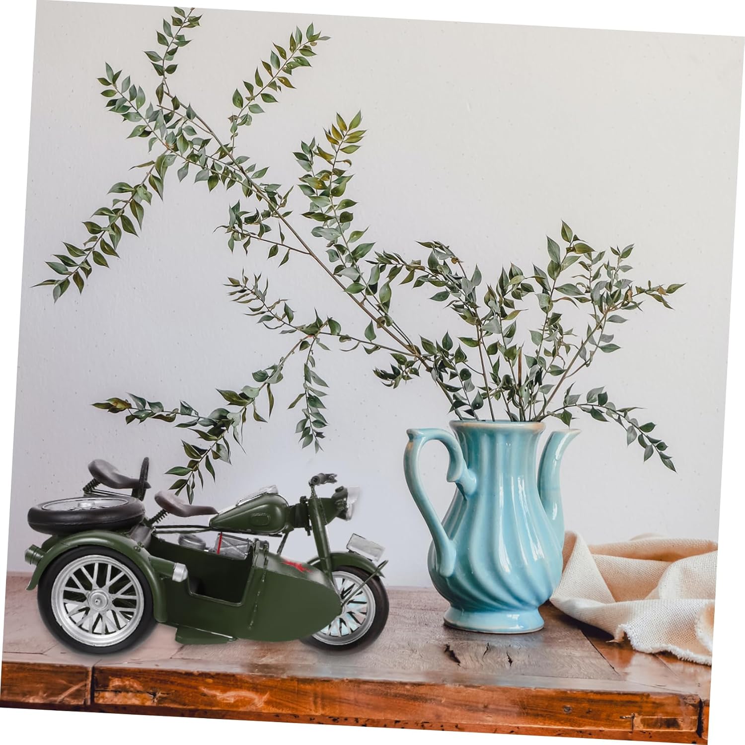 ORFOFE Creative Vintage Iron Tricycle Model Handcrafted Antique Motorcycle Artware for Home Office Decor Green Classic Motor Model Unique Vintage Decoration