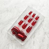 Vista 3 de Uñas postizas a presión de Navidad, color rojo vino, uñas postizas cuadradas medianas con diseño degradado, cobertura completa, acrílico brillante