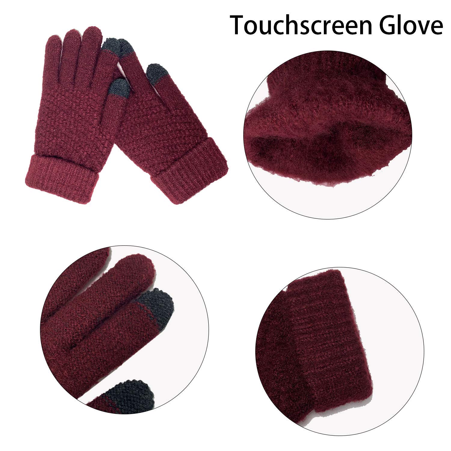 CheChury Ensemble Hiver Femme: Bonnet à Pompon, Écharpe Loop et Gants Écran Tactile Tricotés