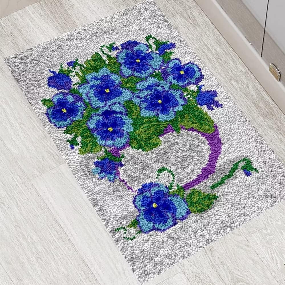 ROCKY&CHAO Latch Hook Kit for Adults Complete DIY Rug Making Craft Kits with Yarn & Canvas and Crochet Needle, Adult Craft Kits for Women, Relaxing Home Art Project - Morning Glory 50x38cm