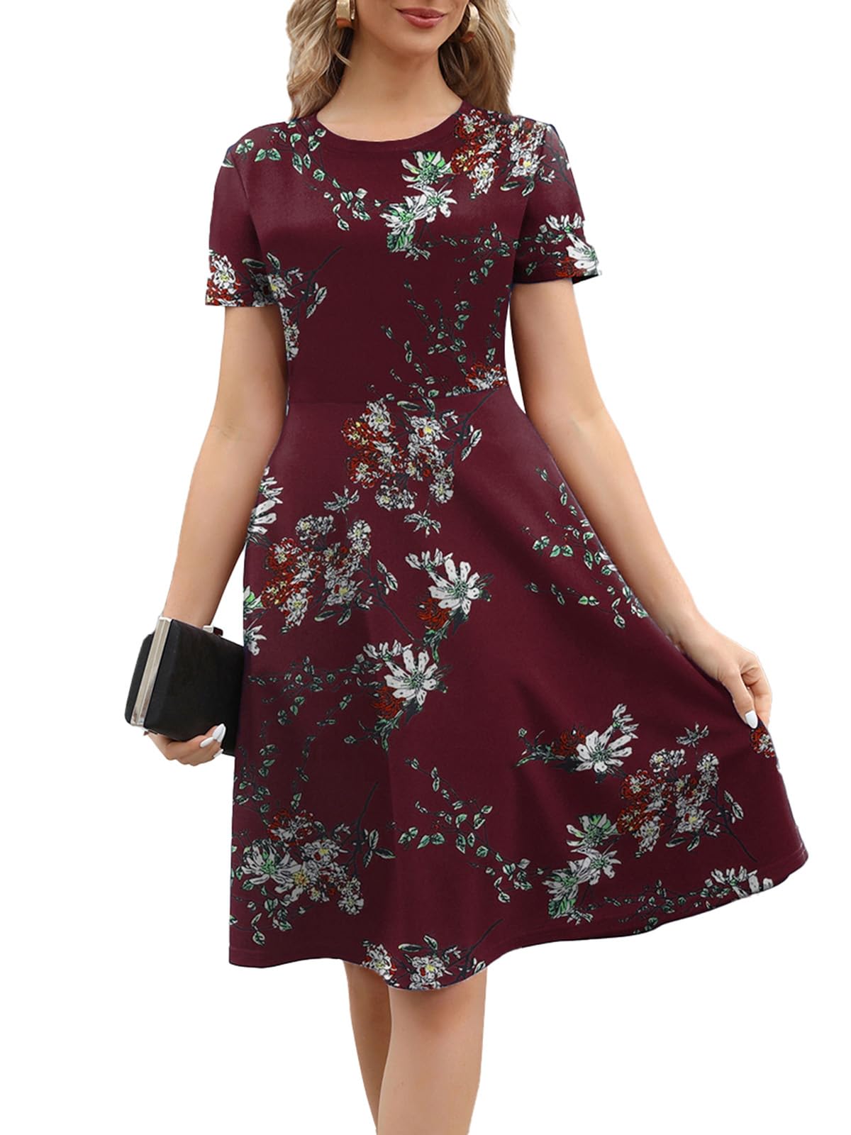 Women's 2025 Fit and Flare Dress Summer Casual Elegant Vintage Floral Printed Work Party A-line Dress with Pockets 162