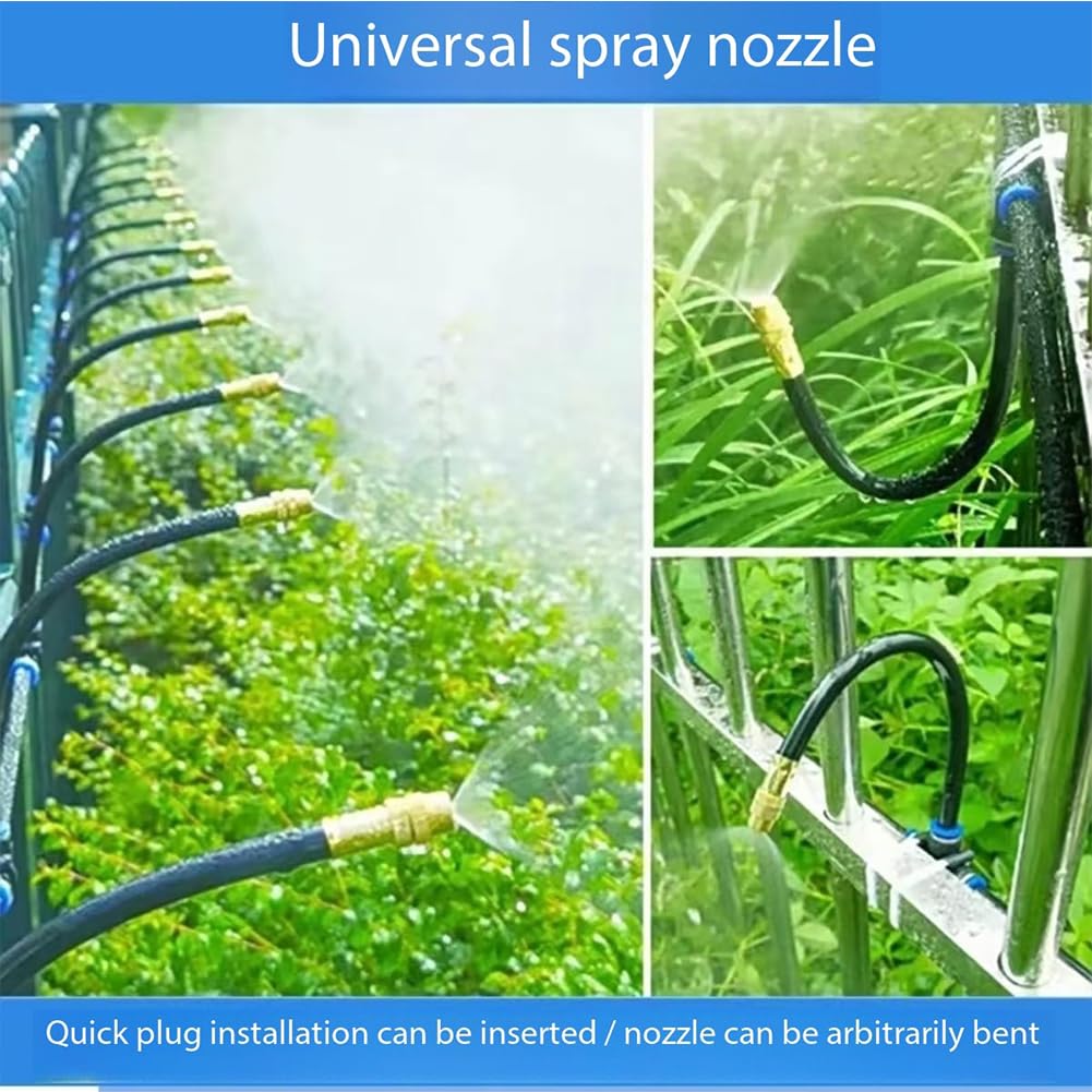 CRAZYDAYS Boquilla de nebulización de latón con Manguera incorporada, Boquilla de nebulización de Agua Ajustable giratoria de 360 ​​Grados, rociador roscado para refrigeración de Patio al Aire Libre