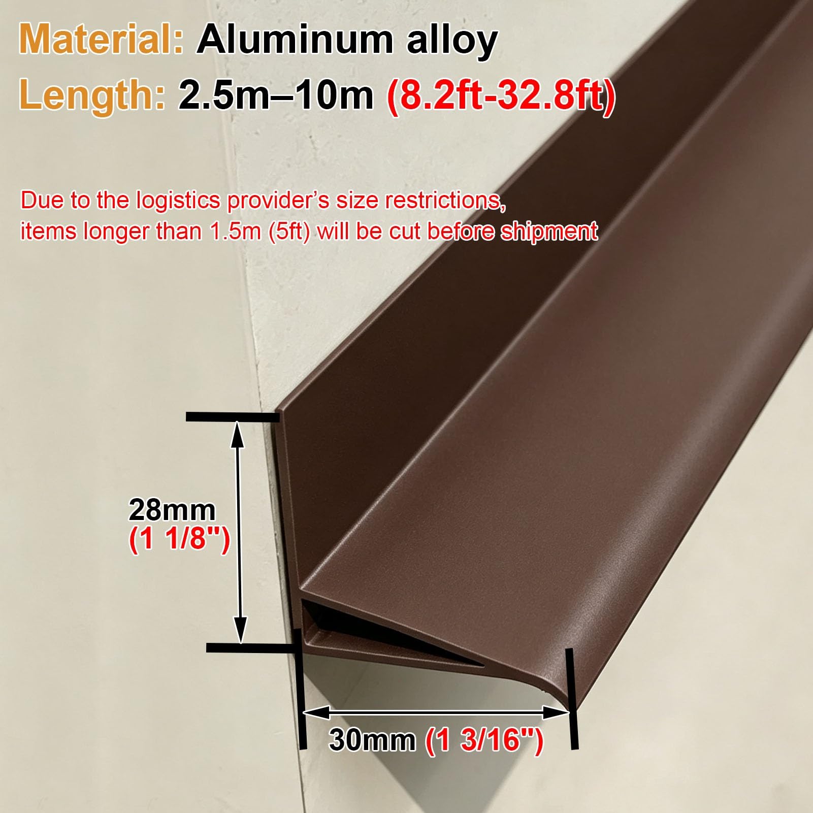 Vierteaguas Muro Desviador de Lluvia Vertical de Aleación | Deflector Impermeable para Ventanas Residenciales, Diseñado para Evitar el Retorno de Agua de Lluvia(Brown,10m(32.8ft))
