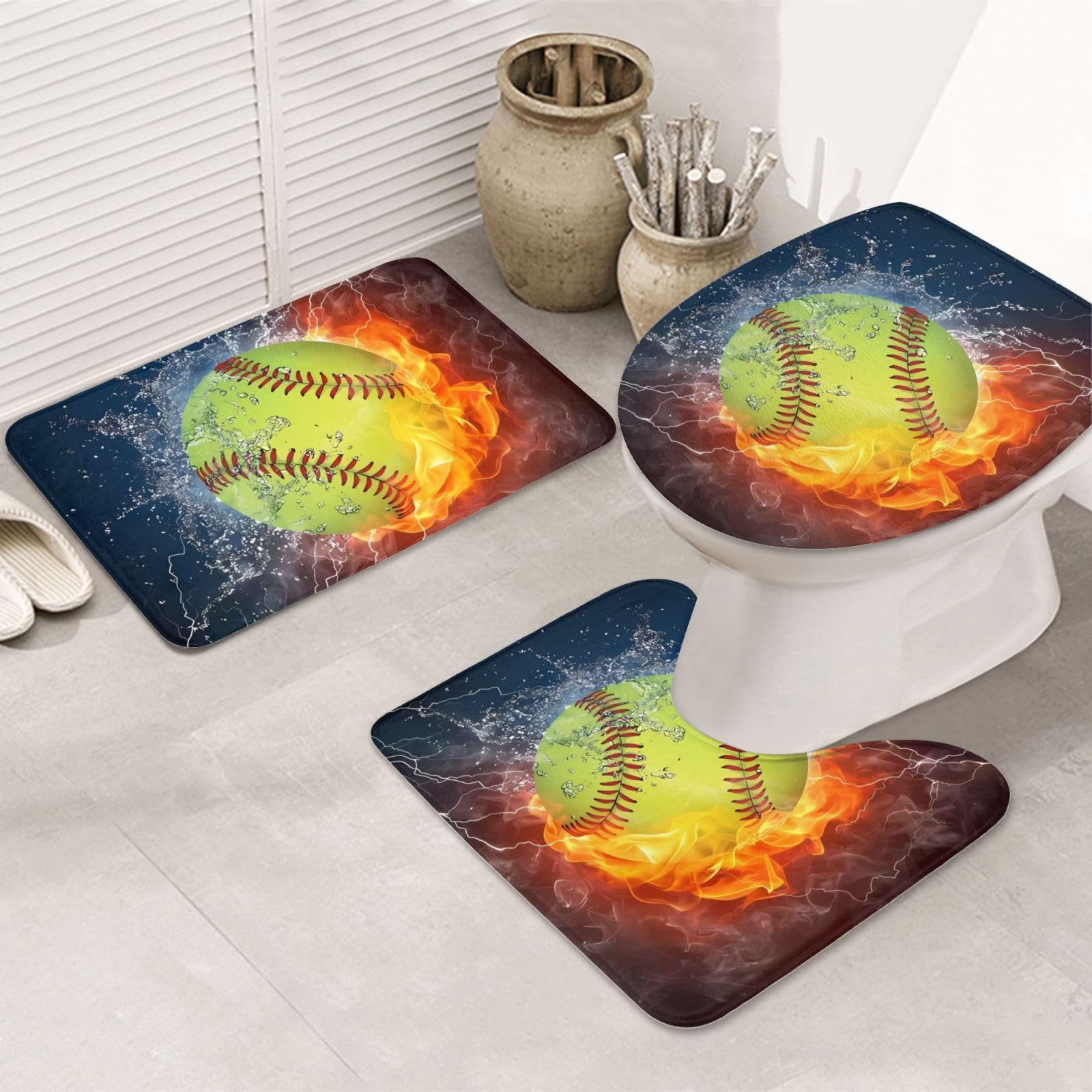 Tapis de salle de bain antidérapants et absorbants Softball lot de 3