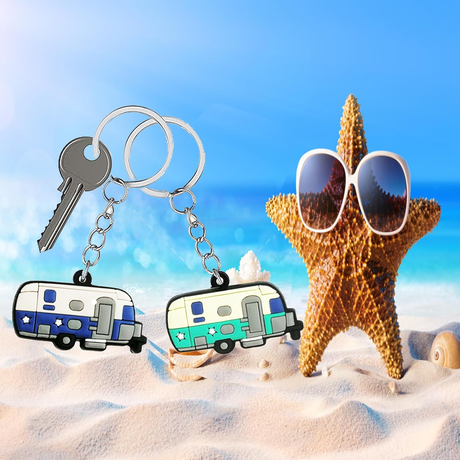 Camper Keychain Set, 2 Pack Happy RV Camping Trailers Keyring Couples Camping Gifts for Men Women Travel - Image 3