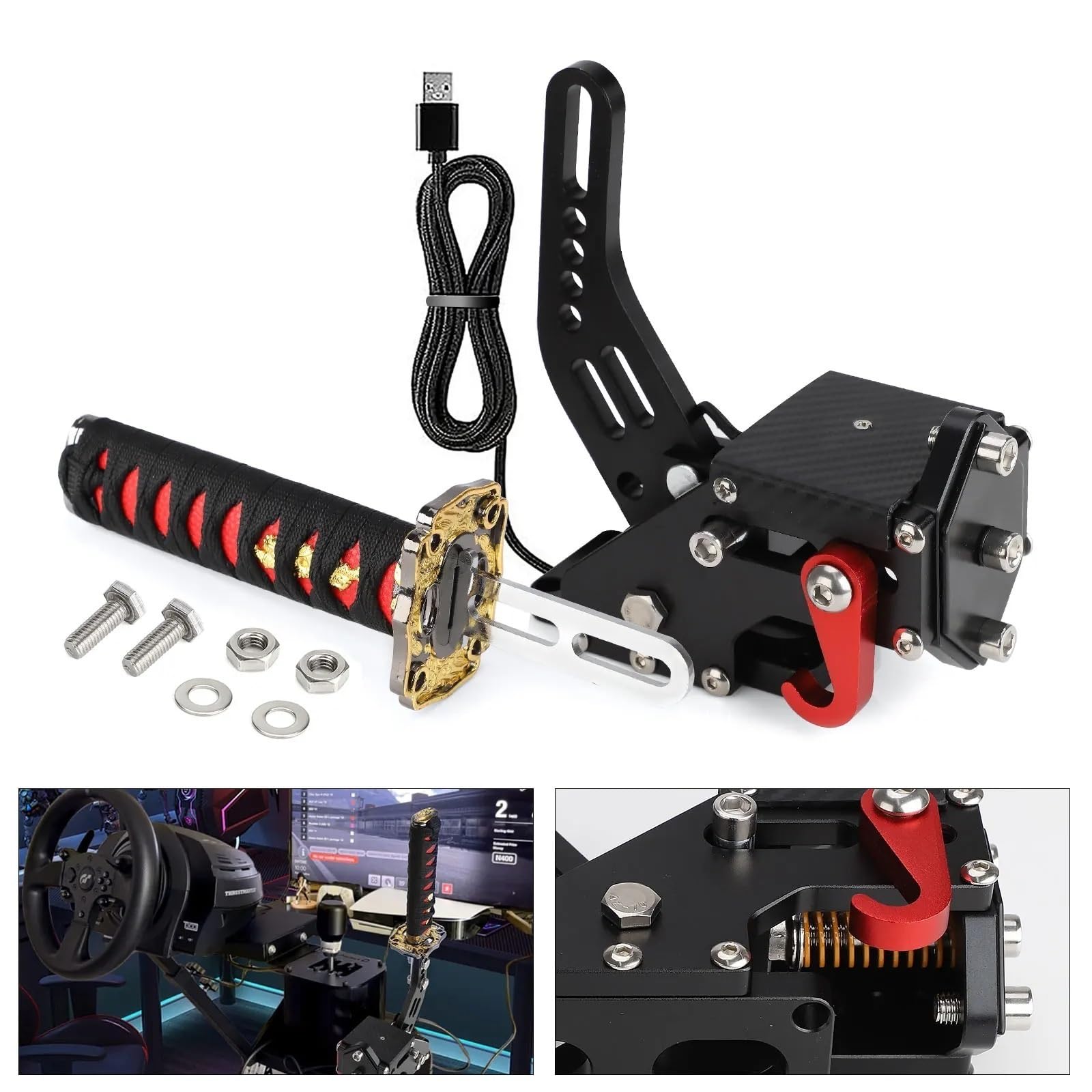 dźwignią zmiany biegów 15CM PC-USB Katana Handbrake Square Plate Samurai Sword Peripheral PC SIM Racing Game dla G25/27/29 T300 T500