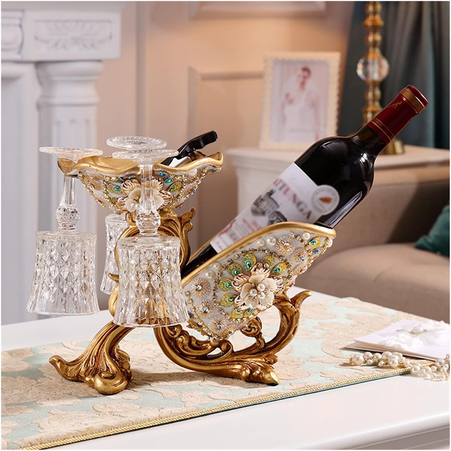Wine Rack European Living Room Wine Cabinet Decorations,Tall Drink Tabletop Single Wine Accessory Bottle Stand,High Foot Wine Glass Holder Household Wine Bottle Rack (Color : Gold)