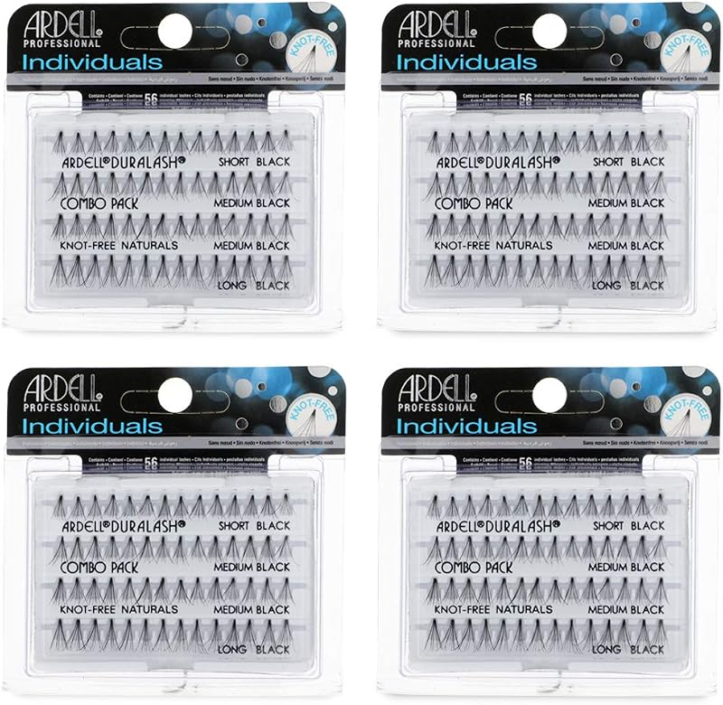 Ardell Cílios Postiços Individuais Combo Pretos, Comprimentos Curto, Médio e Longo, Pacote com 4