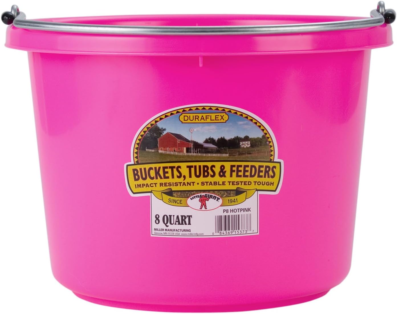 Miller Manufacturing P8HOTPINK Plastic Round Back Bucket