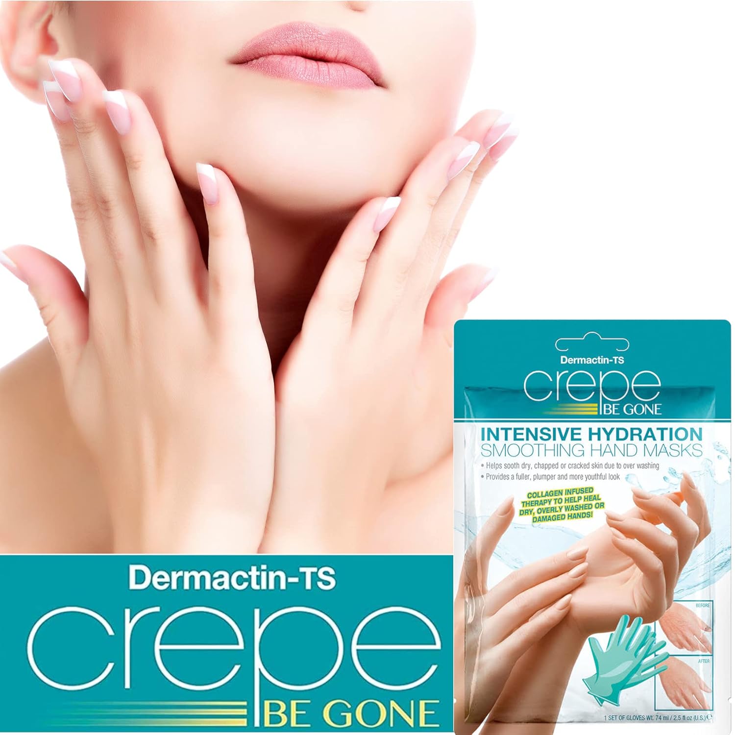 Dermactin Crepe Be Gone Intense Hydration Smoothing Hand Mask - Moisturizing Gloves Hand Skin Repair, Collagen Hand Mask : Beauty & Personal Care