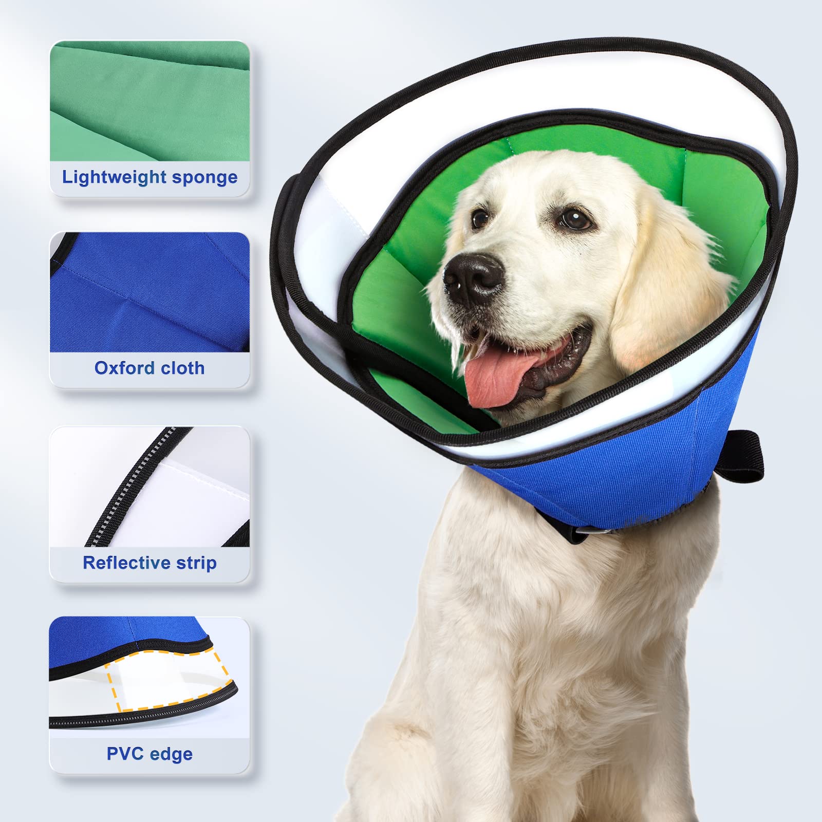 Dog Cone for Large Medium Small Dogs After Surgery, Megeo Adjustable Soft Dog Cone Collar, Dog Recovery Collars to Prevent Pets from Touching Stitches, Wounds and Rashes (Blue, XX-Large)