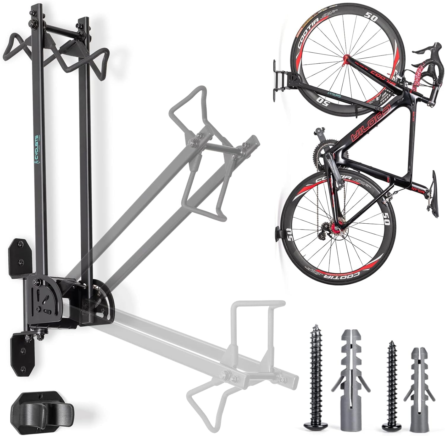 Amazon.co.jp CYCLISTS 自転車 壁掛けフック 縦置き 折畳式 バイクハンガー 左右180°角度調節 ロードバイク