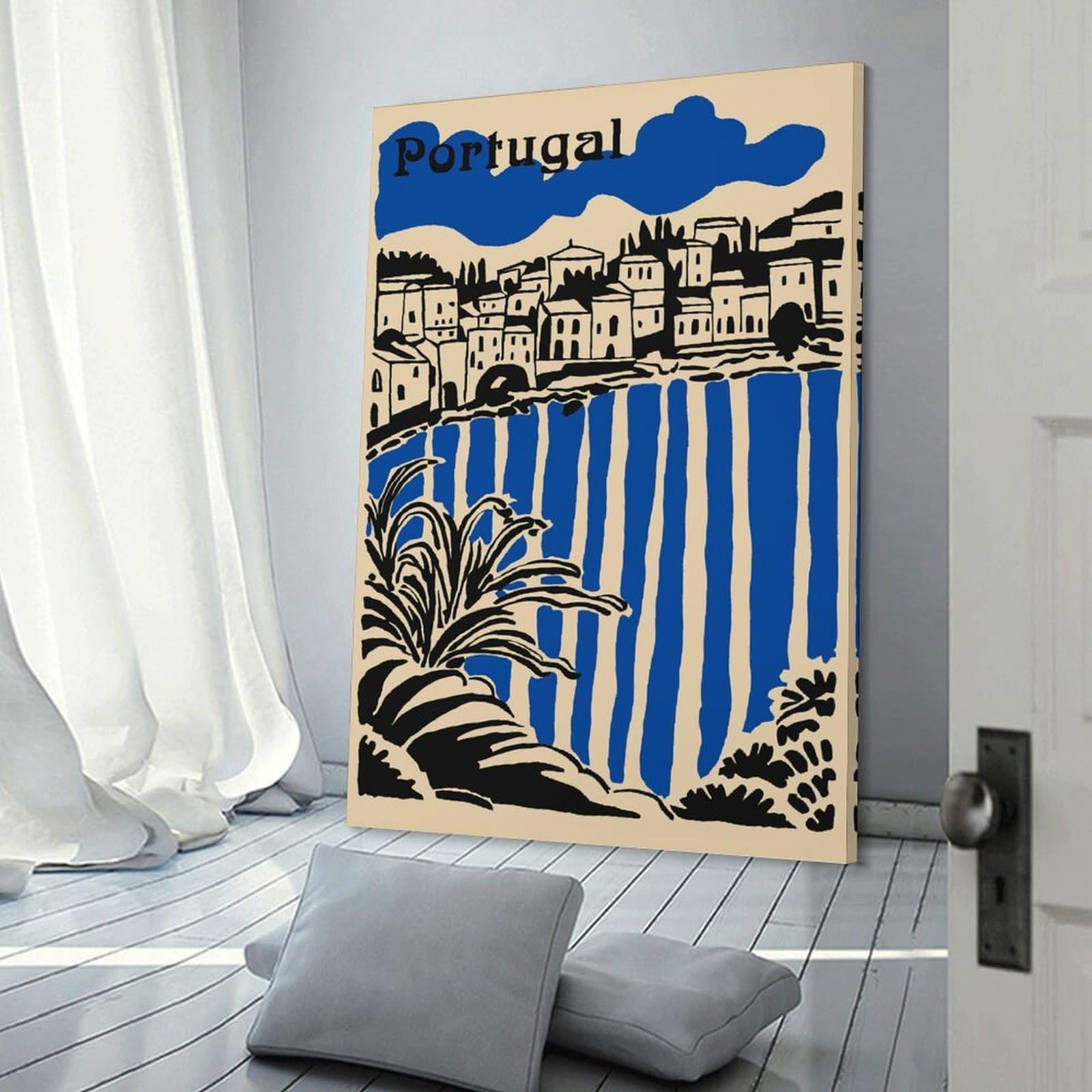 Junmoney Portugal Coastal Cityscape Decorative Canvas Print 20x30inch(50x75cm), for Gallery Wall Layouts in Home Or Office, Home Wall Art for Statement Displays