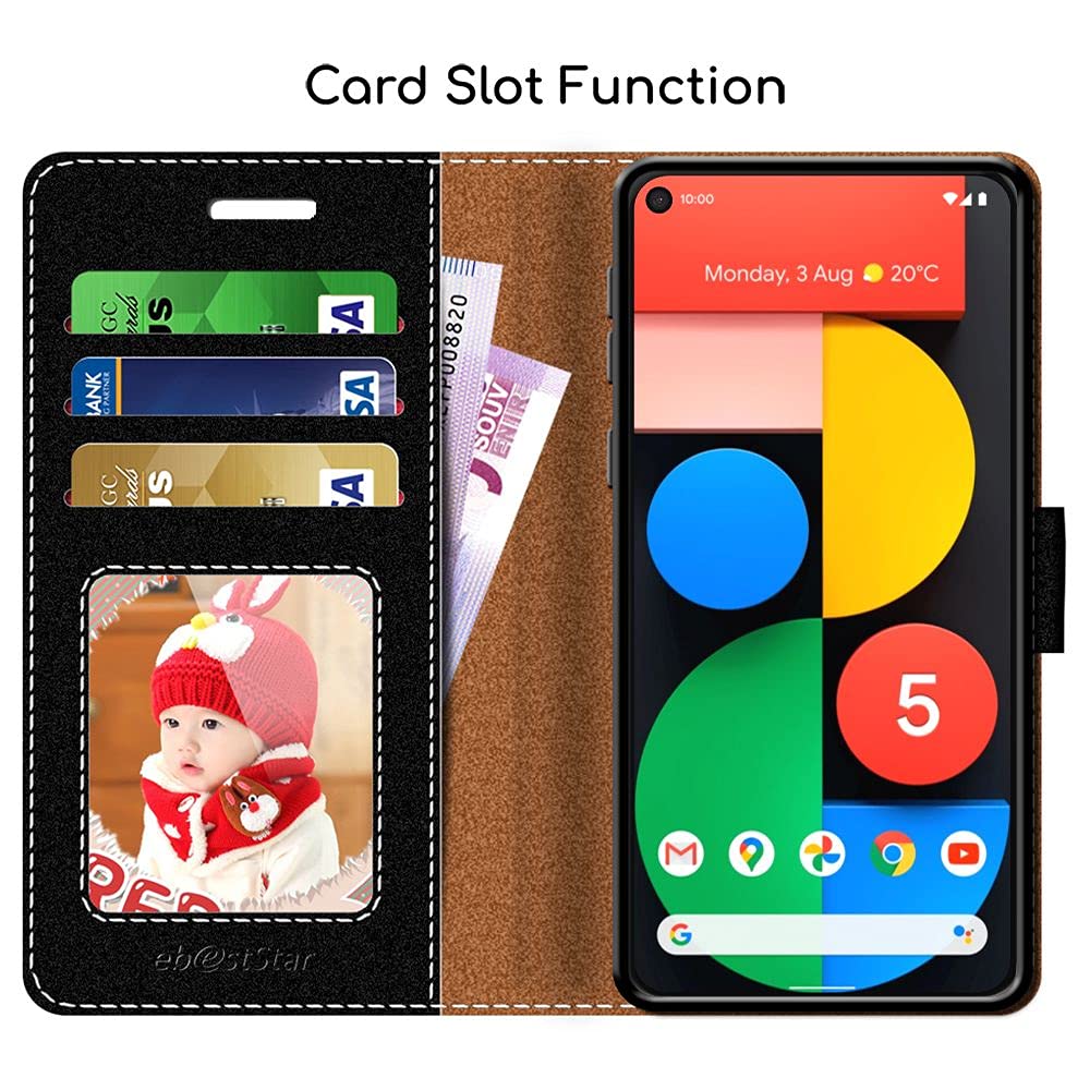 Custodia Portafoglio EbestStar Per Google Pixel 5 – Pelle PU Nera/rossa, Con Vetro Temperato, Slot Per Carte, Supporto, Finestra Foto - 2