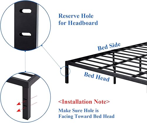 Miniatura 53 de VECELO - Base de cama metálica, no necesita somier, base de colchón, soporte de listones de acero, color negro, tamaño king