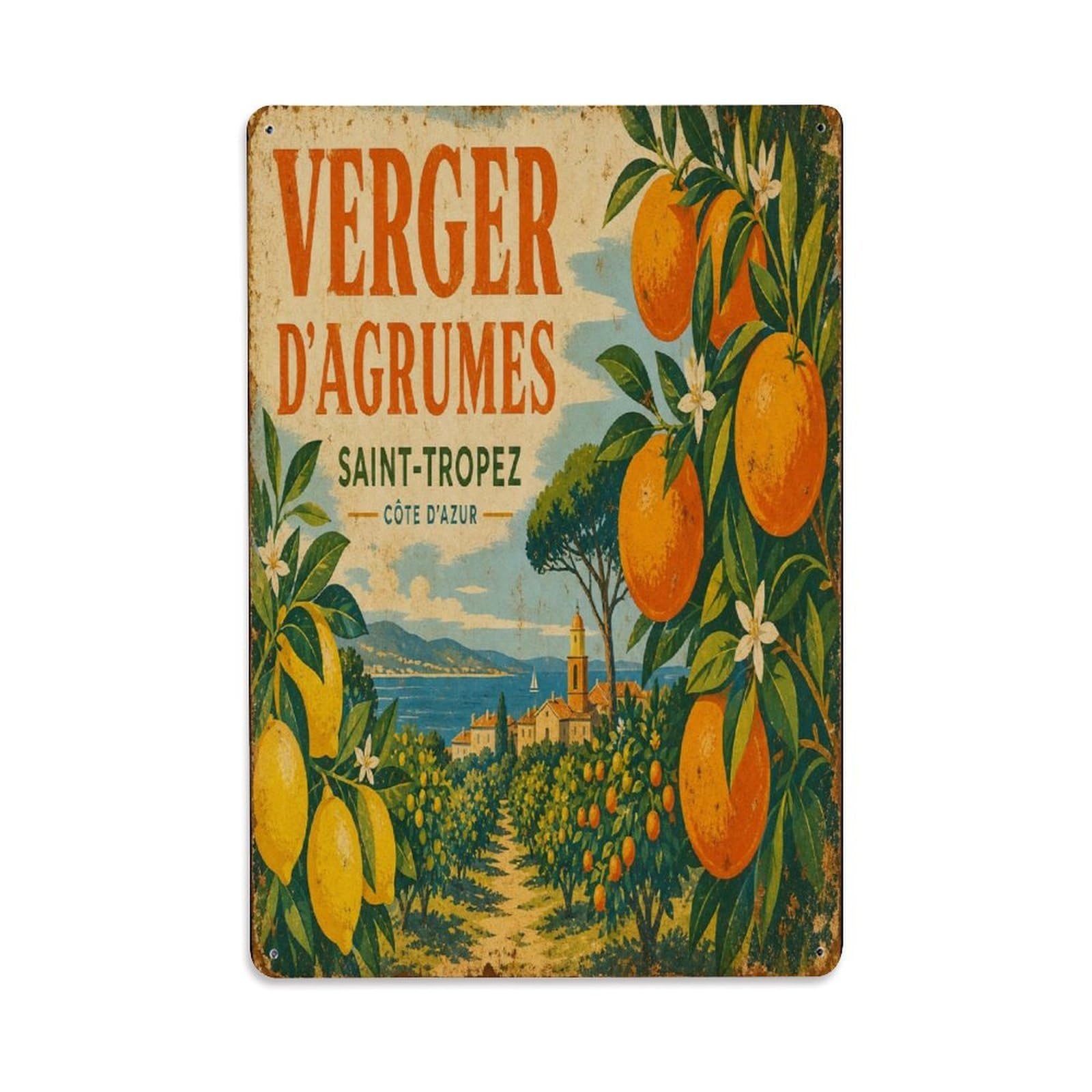 Provence Botanical Vintage Garden Harvest Metal Tin Sign Plaque Wall Decor for Cafe, Man Cave, Club Bar, Office, Home Garden Round Metal Poster 8x12Inch