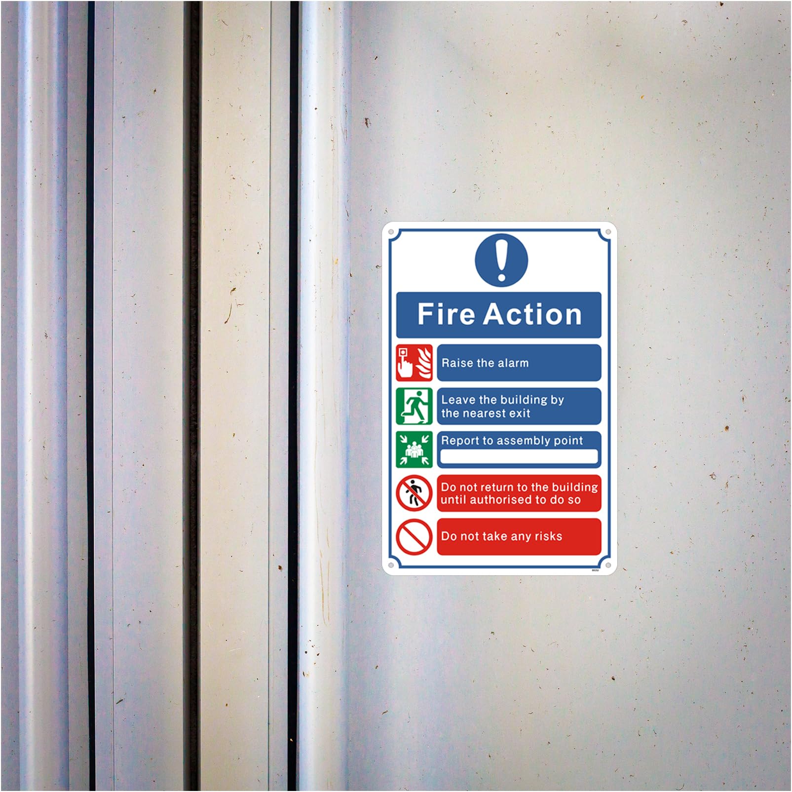 Yuzkouge Fire Action Notice Sign - 3 Pack, 20 x 30 cm Rust Free Aluminum Fire Safety Sign, Weatherproof, Fade Resistant, Easy Mounting - Image 4