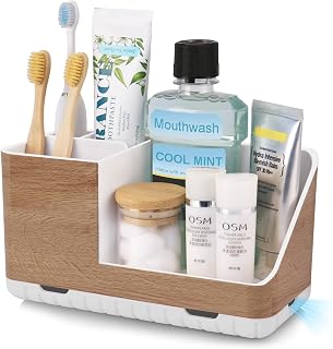 Zahnbürstenhalter für Badezimmer Organizer, Elektrische Zahnbürste Halterung mit Abflussloch, Abnehmbarer Zahnbürsten Organizer für Badezimmer, Küche und Familie (Wood Grain)
