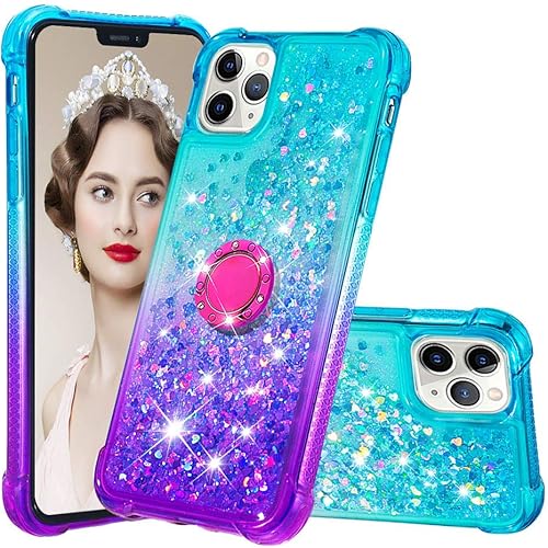 Miniatura 8 de Asuwish Funda de teléfono para iPhone 11 Pro 5.8 con protector de pantalla y soporte para anillo, brillante, líquido, transparente, híbrida, a