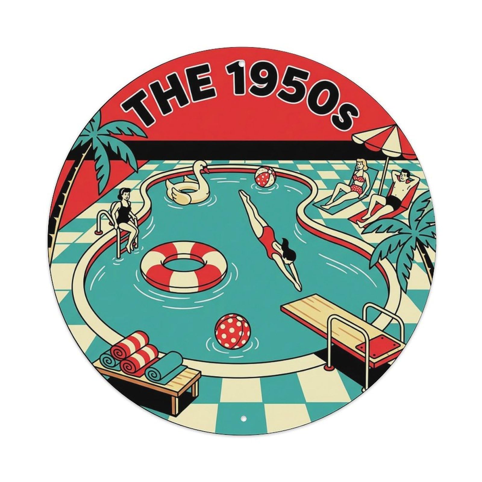 Vintage Retro Swimming Pool Floaties Metal Tin Sign